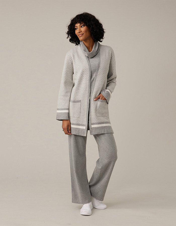 grey knitted lounge wear set cardigan